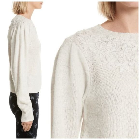 Rebecca Tylor LA VIE Floral Embroidered ivory wool sweater XSmall - Picture 11 of 11